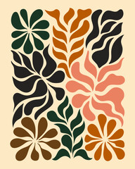 Groovy abstract flower posters. Floral doodle patterns. Trendy vector set. Vector illustration.