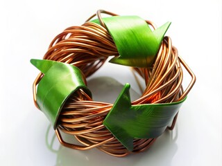 Copper wire wrapped around a recycling symbol, highlighting the importance of responsible waste management in environmental regulations