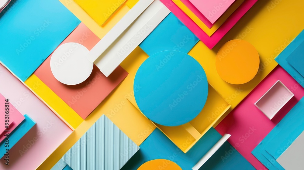 Poster abstract geometric pattern with colorful shapes in 3d.