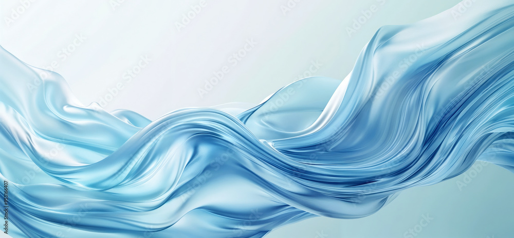 Poster Flowing blue fabric texture with soft waves on light background. Abstract background design for banners and presentations