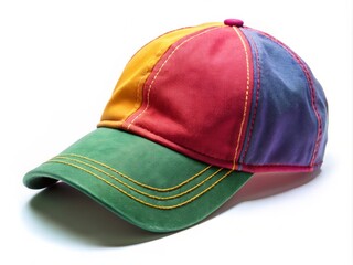 Fototapeta premium Freshly ironed baseball cap, crease sharp and vibrant colors, contrasting against a pure white background, emphasizing every stitch and fold.