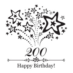 Obraz premium Happy birthday card. Celebration background with number two hundred, firework and place for your text. Vector illustration 