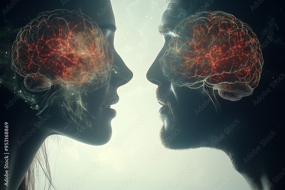 Aufkleber a surreal intimate portrait of two individuals with glowing brains symbolizing the intense intellect
