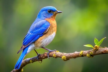 Blue Bird With Crest Perched Atop Tree Branch In Profile