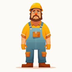 Flat design of a person in work clothes, looking unhappy, with a white background.