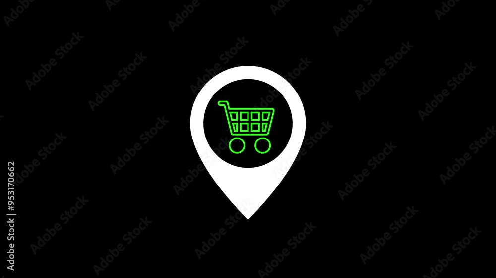 Poster map pointer with shopping cart icon. marker for location, destination, and delivery. visual symbol f