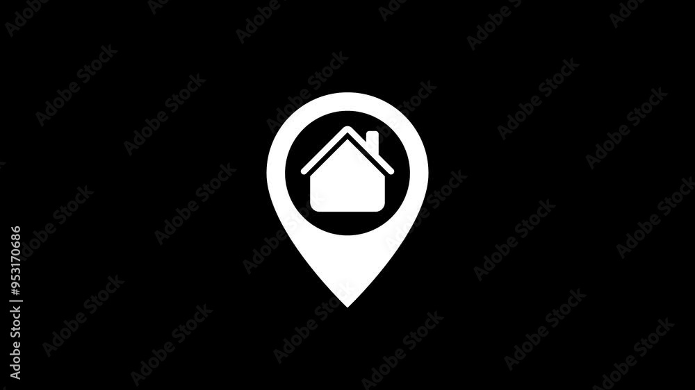Poster home icon with map pin. location marker for navigation and address. symbolic pointer for pinpointing