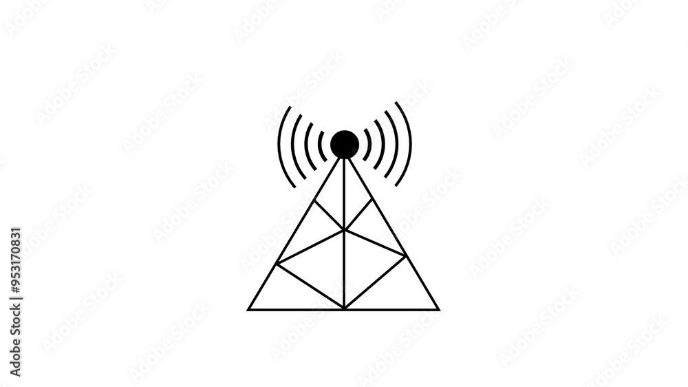Poster radio waves radiating animated network signal background with broadcast tower and frequency pulses.
