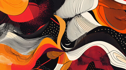 An abstract pattern background featuring a blend of bold, organic shapes and delicate lines in vibrant colors, creating a dynamic and visually striking composition that conveys a sense of energy and m