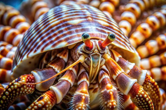 Close-Up Photograph Of The Intricate Shell Patterns And Textured Body Of A Marine Crustacean