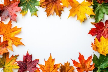 Autumn Maple Leaves Flat Lay White Background created with Generative AI