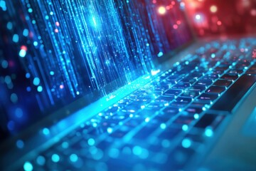 Technology-focused technical support service background focused on development and software engineering with laptop being used computer depicting internet technology and digital system service