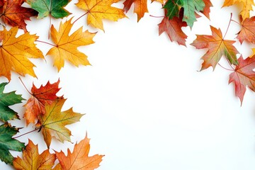 Autumn Maple Leaves Flat Lay White Background created with Generative AI