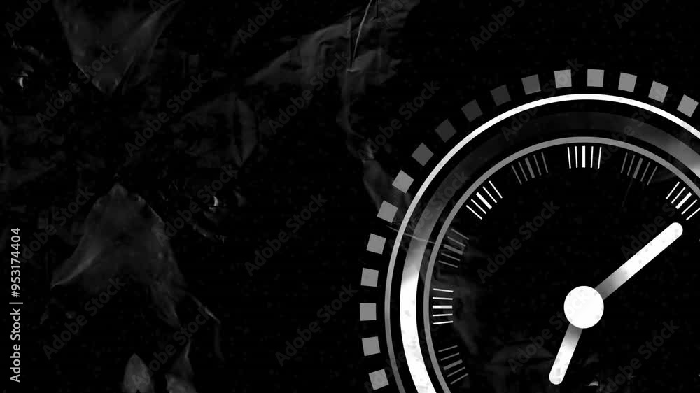 Poster clock animation over dark background with abstract shapes