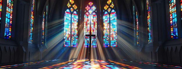 church with stained glass windows, AI generated