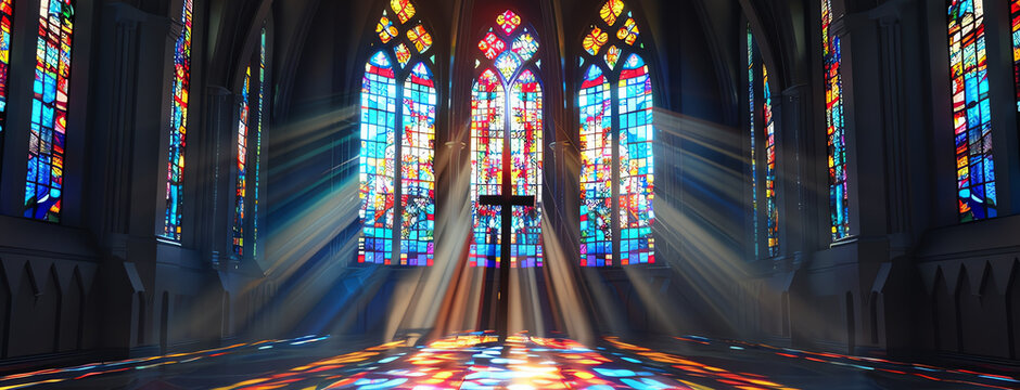 church with stained glass windows, AI generated