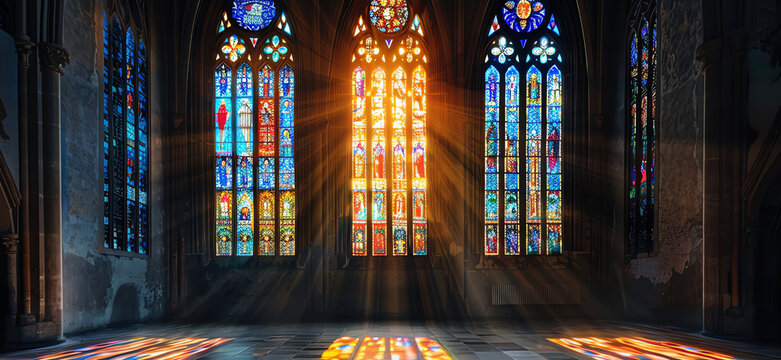 church with stained glass windows, AI generated