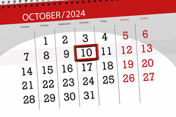 Calendar 2024, deadline, day, month, page, organizer, date, October, thursday, number 10