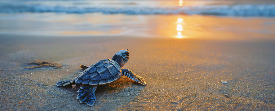 baby turtle on a beach, AI generated