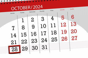 Calendar 2024, deadline, day, month, page, organizer, date, October, monday, number 28