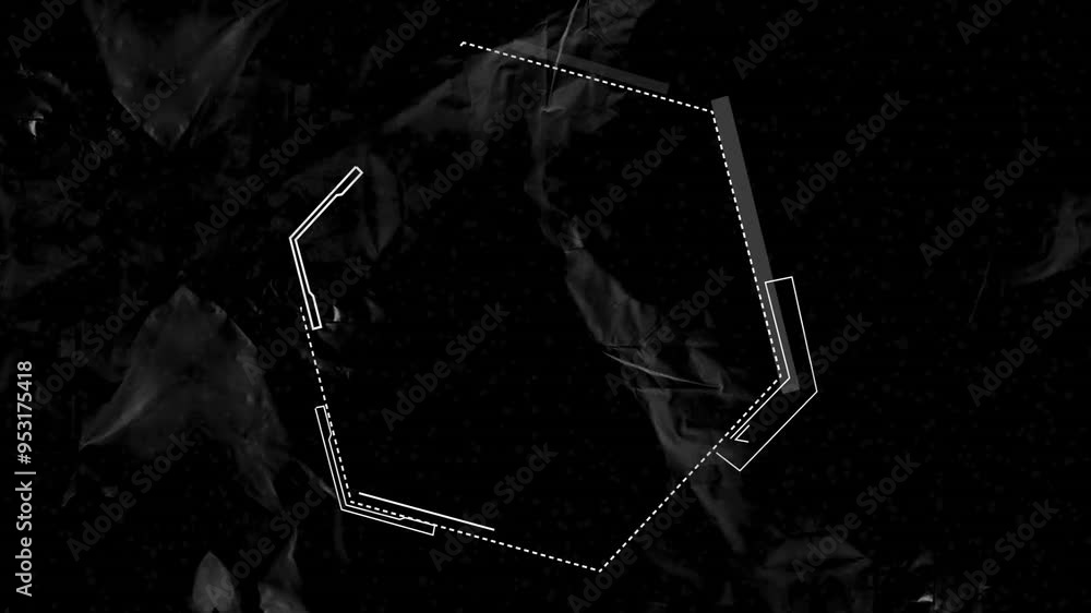 Poster geometric shape with white lines animation over dark textured background
