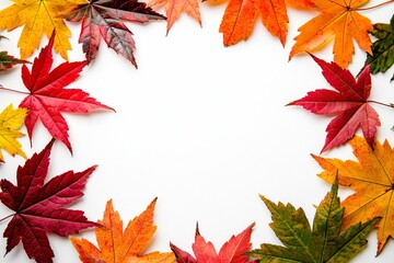 Fototapeta premium Autumn Maple Leaves Flat Lay White Background created with Generative AI