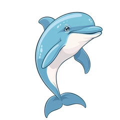 Obraz premium A cheerful dolphin character leaping joyfully above the water surface, showcasing its playful spirit and vibrant blue color.