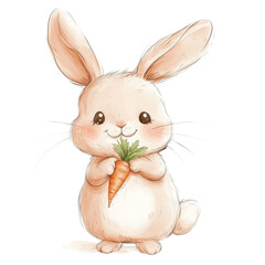 Fototapeta premium A cute cartoon bunny holding a carrot, perfect for children's illustrations, Easter themes, and playful designs.