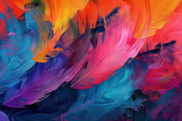 Obraz premium A painting of colorful feathers with a blue background