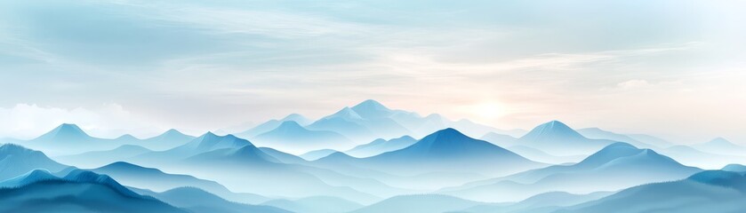 Fototapeta premium Blue Mountains Foggy Landscape Mountain Range Sunrise Clouds Nature Background