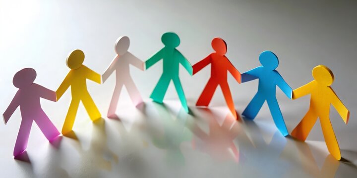 "Paper Cut-Out Human Figures in Harmony" - Different colored paper cut-out figures positioned to represent balance.
 - Powered by Adobe