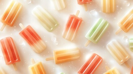 Colorful Ice Pops on White Background with Ice Cubes