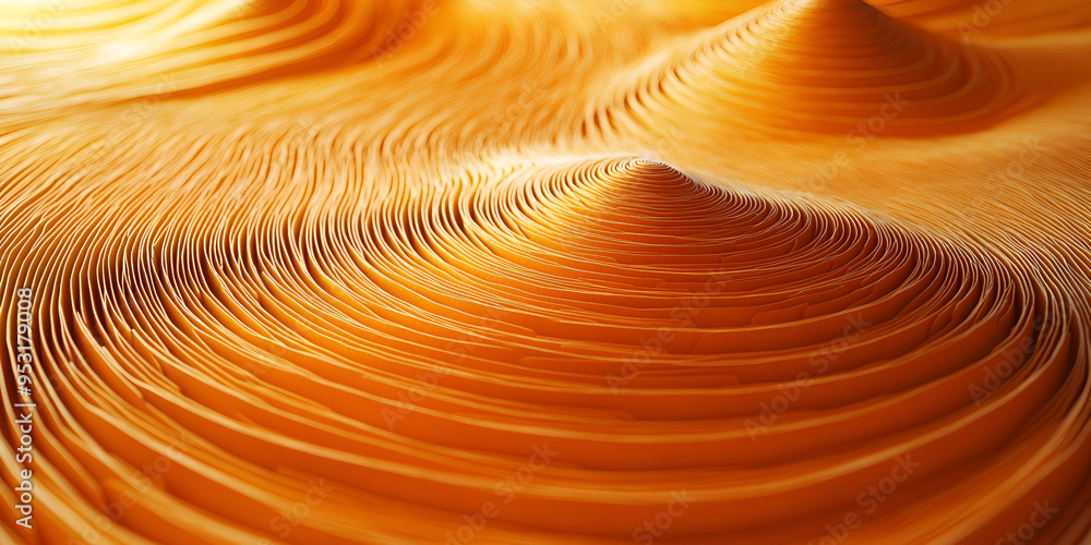 Poster beautiful orange paper art showcasing intricate layered patterns resembling rolling hills created fr