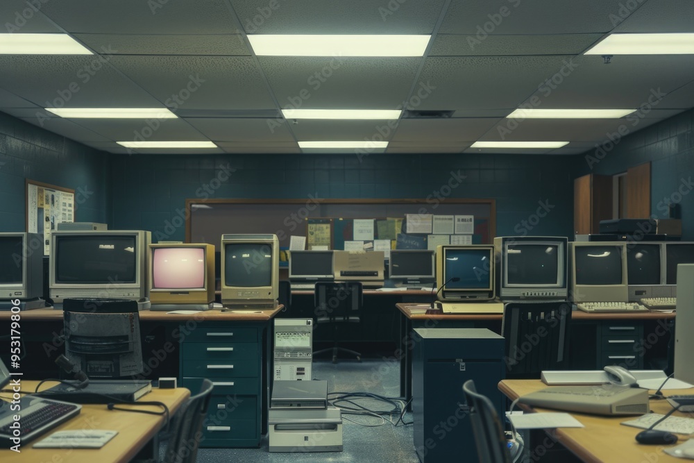 Aufkleber a room filled with many computers and desks