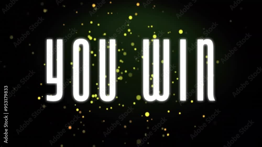 Poster you win text animation with glowing particles on dark background