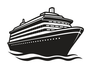 Obraz premium Big cruise ship clip art. Flat monochrome vector illustration 