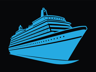 Obraz premium Big cruise ship clip art. Flat monochrome vector illustration 