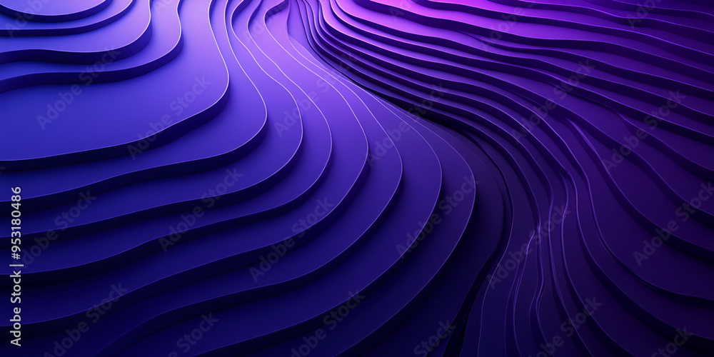 Poster abstract wavy patterns shape a smooth gradient of purple shades flowing through the frame, creating 