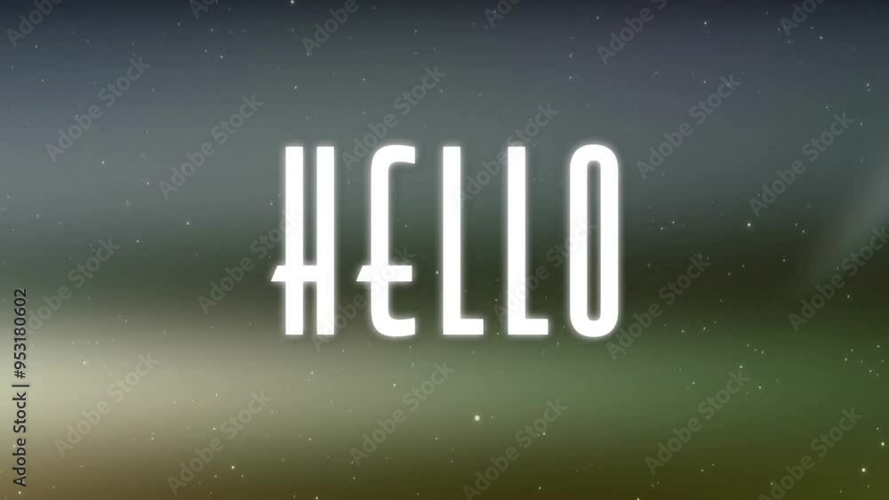 Poster hello text animation over gradient background with subtle light effects