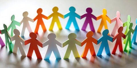 "Community Connection Paper Cut-Outs" - Paper figures in different colors linked together, representing unity.
