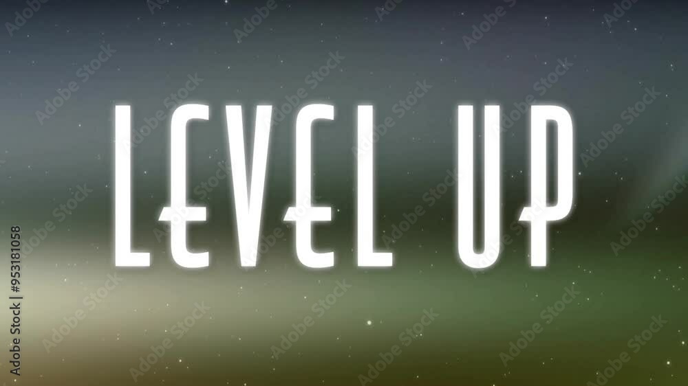 Poster level up text animation over blurred colorful background