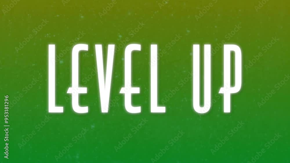 Poster level up text animation over green and yellow gradient background