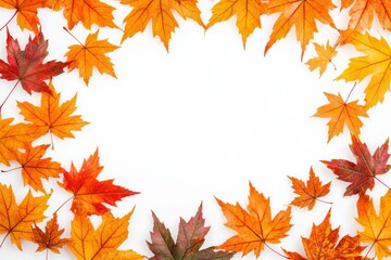 Fototapeta premium Autumn Maple Leaves Flat Lay White Background created with Generative AI
