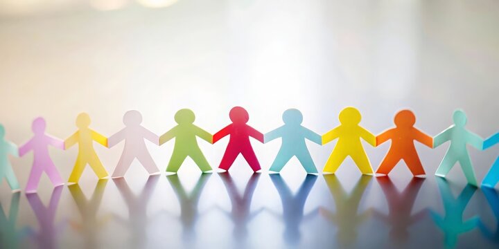 "Community Connection Paper Cut-Outs" - Paper figures in different colors linked together, representing unity.
