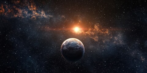 Obraz premium A realistic depiction of a super Earth class exoplanet orbiting a distant star in deep space captured by advanced space telescopes