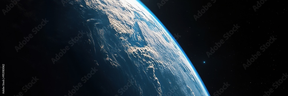 Wall mural earth's vibrant clouds and atmosphere illuminated by sunlight in the vastness of space