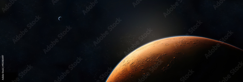 Sticker a view of mars’ upper atmosphere with earth as a distant blue dot in the vastness of space