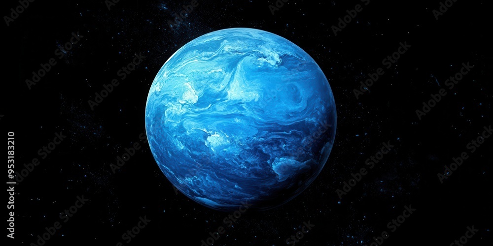 Sticker neptune captured in the infrared spectrum against a backdrop of deep black space showcasing its stun
