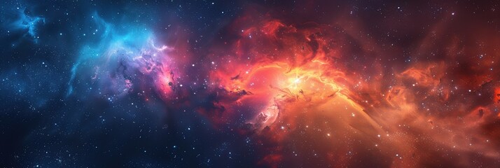Obraz premium Vibrant cosmic nebula showcasing colorful gases and stars in a vast astronomical landscape