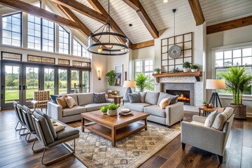 Fototapeta premium Farmhouse interior design of modern living room
